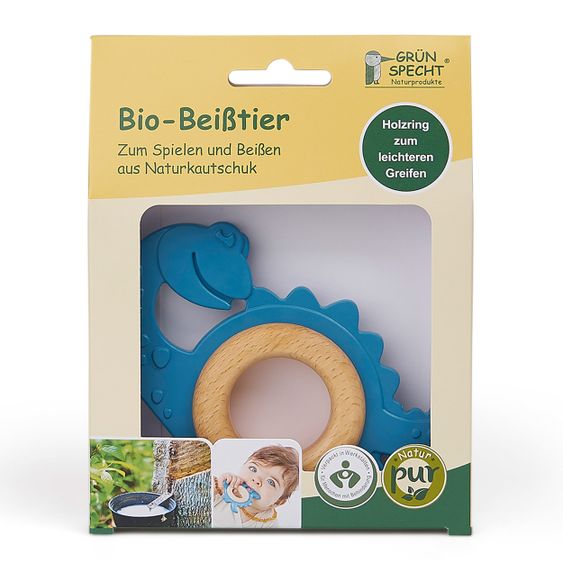 Grünspecht Bio-Beißtier mit Holzring - Dinosaurier