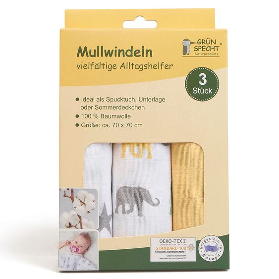 Grünspecht Mullwindel 3er Pack 70 x 70 cm - Mango