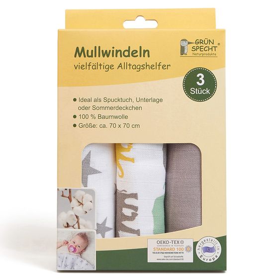 Grünspecht Mullwindel 3er Pack 70 x 70 cm - Taupe
