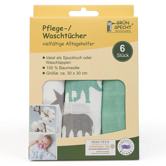 Grünspecht Pflegetuch 6er Pack 30 x 30 cm - Grün