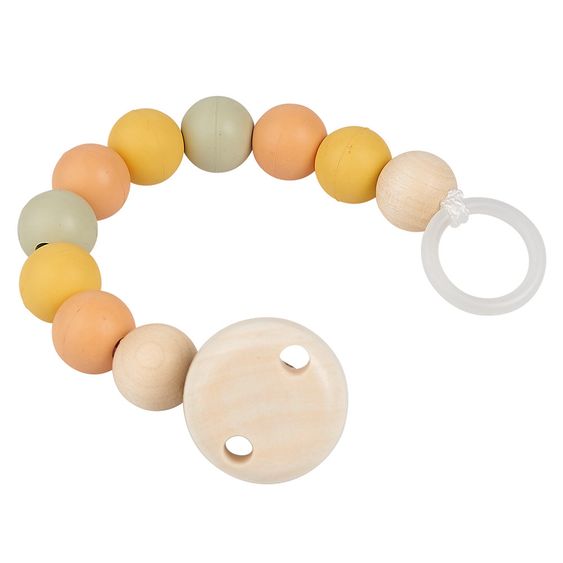 Grünspecht Schnullerkette mit Kautschuk- und Holzperlen - Gelb Orange Mint