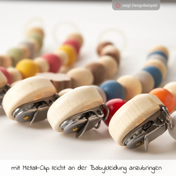 Grünspecht Schnullerkette mit Kautschuk- und Holzperlen - Gelb Orange Mint