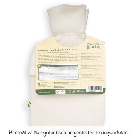 Grünspecht Natural rubber hot water bottle with organic cotton cover - turtle