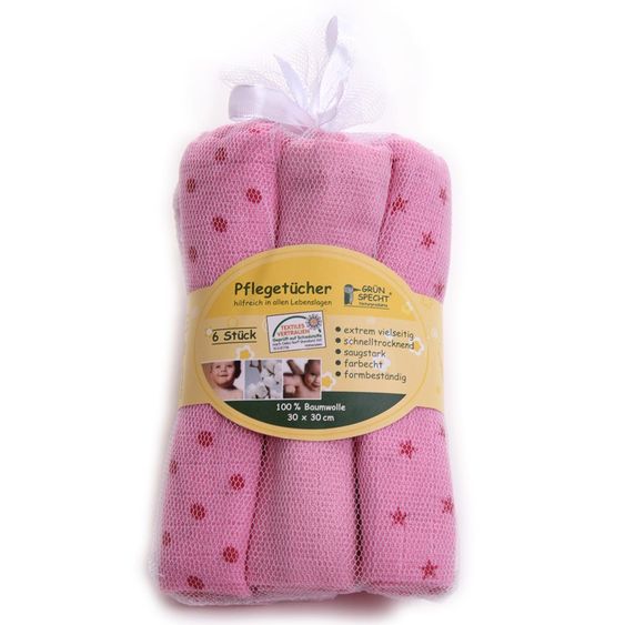 Grünspecht Waschlappen 6er Pack Pflegetuch 30 x 30 cm - Rose