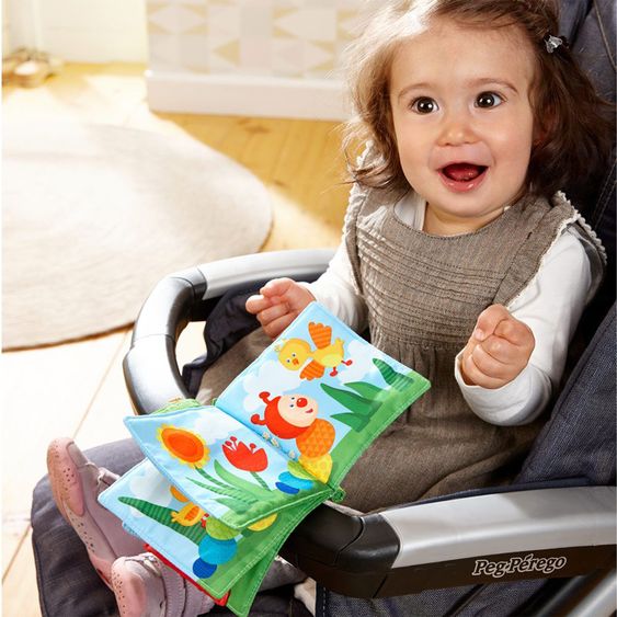 Haba Buggy book with bite corner - roe bow caterpillar - green