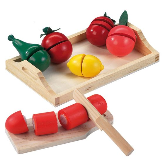 Happy People Set di 18 pezzi Vassoio in legno con frutta e verdura da affettare