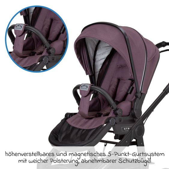 Hartan 2in1 Kombi-Kinderwagen-Set Rock IT GTR Outdoor bis 22 kg belastbar mit Knickschieber, Handbremse, Sportsitz, Falttasche Premium & Regenschutz - Amethyst