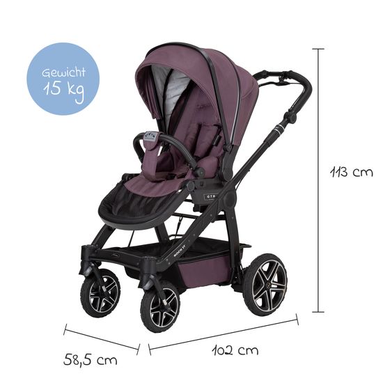 Hartan 2in1 Kombi-Kinderwagen-Set Rock IT GTR Outdoor bis 22 kg belastbar mit Knickschieber, Handbremse, Sportsitz, Falttasche Premium & Regenschutz - Amethyst