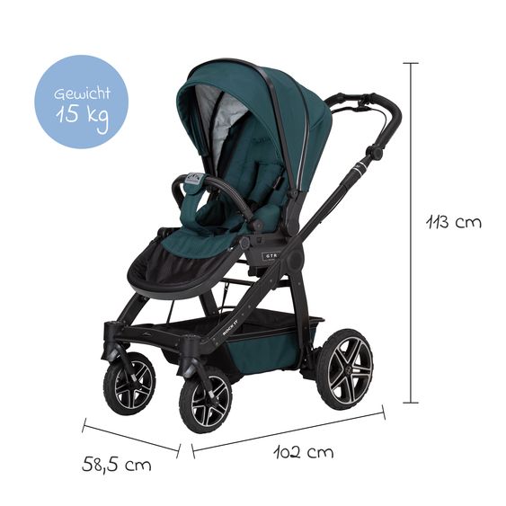 Hartan 2in1 Kombi-Kinderwagen-Set Rock IT GTR Outdoor bis 22 kg belastbar mit Knickschieber, Handbremse, Sportsitz, Falttasche Premium & Regenschutz - Leaf