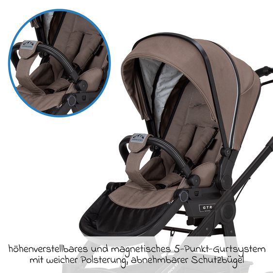 Hartan 2in1 Kombi-Kinderwagen-Set Rock IT GTR Outdoor bis 22 kg belastbar mit Knickschieber, Handbremse, Sportsitz, Falttasche Premium & Regenschutz - Toffee