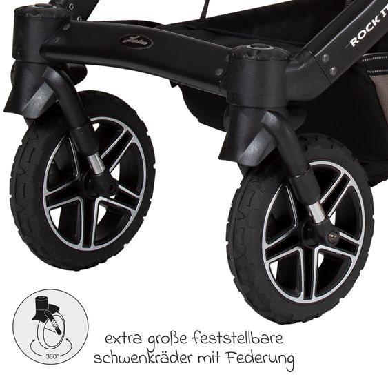 Hartan 2in1 Kombi-Kinderwagen-Set Rock IT GTR Outdoor bis 22 kg belastbar mit Knickschieber, Handbremse, Sportsitz, Falttasche Premium & Regenschutz - Toffee