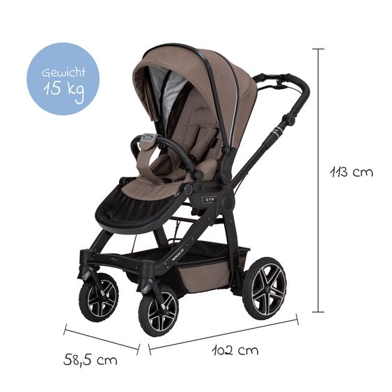 Hartan 2in1 Kombi-Kinderwagen-Set Rock IT GTR Outdoor bis 22 kg belastbar mit Knickschieber, Handbremse, Sportsitz, Falttasche Premium & Regenschutz - Toffee