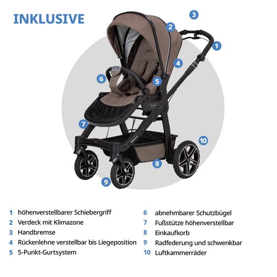 Hartan 2in1 Kombi-Kinderwagen-Set Rock IT GTR Outdoor bis 22 kg belastbar mit Knickschieber, Handbremse, Sportsitz, Falttasche Premium & Regenschutz - Toffee