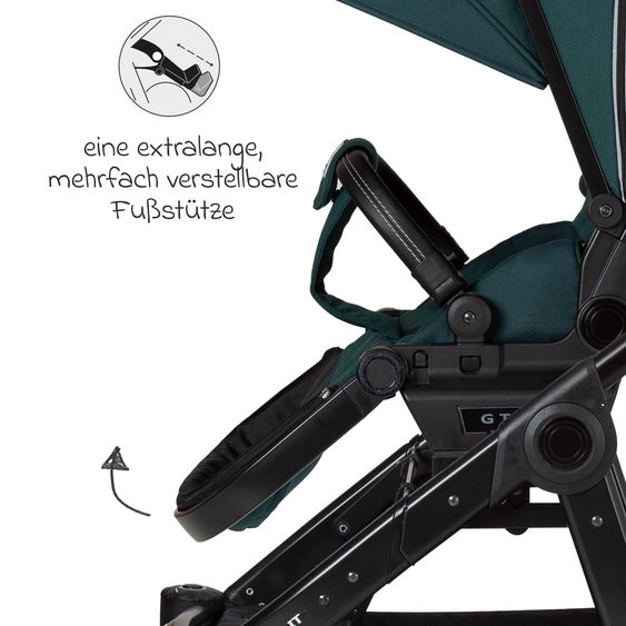 Hartan 4in1 Kombi-Kinderwagen-Set Rockit IT GTR bis 22 kg belastbar mit Falttasche Trend, Babyschale Pebble Pro, Isofix-Basis FamilyFix3, Mückennetz, Regenschutz & Spieltier - Leaf