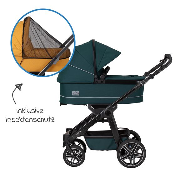 Hartan 4in1 Kombi-Kinderwagen-Set Rockit IT GTR bis 22 kg belastbar mit Falttasche Trend, Babyschale Pebble Pro, Isofix-Basis FamilyFix3, Mückennetz, Regenschutz & Spieltier - Leaf