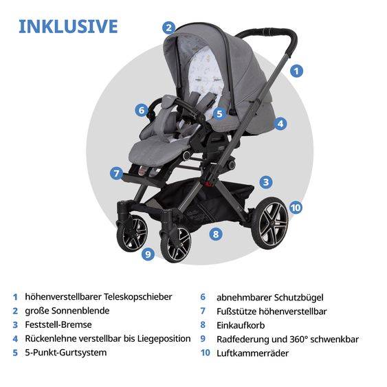 Hartan Buggy & Sportwagen Vip GTS bis 22 kg belastbar mit Teleskopschieber inkl. Regenschutz - Little Zoo