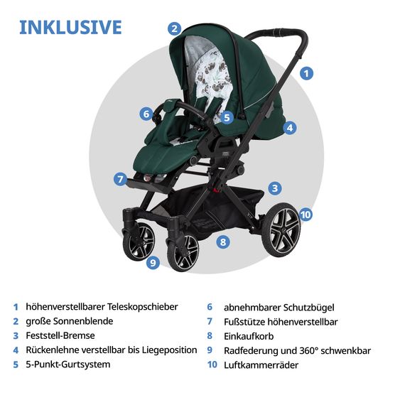 Hartan Buggy & Sportwagen Vip GTS bis 22 kg belastbar mit Teleskopschieber inkl. Regenschutz - Panda Family