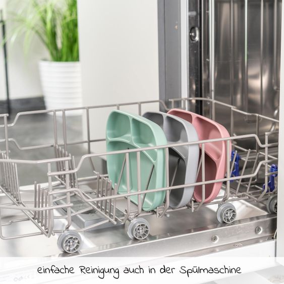 Hauck 12-tlg. Esslern-Set für Alpha Plus - Essbrett Click Tray + 2x Teller + 2x Besteck + 5x Klettlätzchen - Grau Salbei