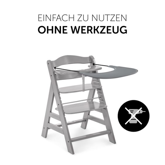 Hauck 12-tlg. Esslern-Set für Alpha Plus - Essbrett Click Tray + 2x Teller + 2x Besteck + 5x Klettlätzchen - Grau Salbei