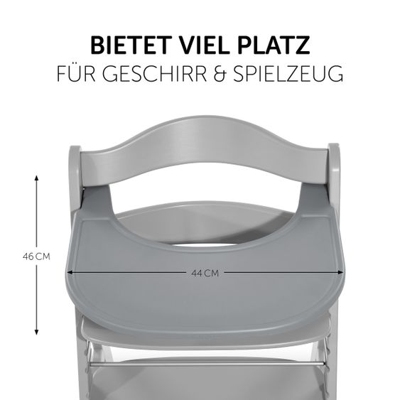 Hauck 12-tlg. Esslern-Set für Alpha Plus - Essbrett Click Tray + 2x Teller + 2x Besteck + 5x Klettlätzchen - Grau Salbei