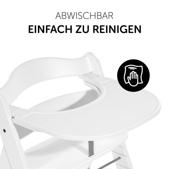 Hauck 12-tlg. Esslern-Set für Alpha Plus - Essbrett Click Tray + 2x Teller + 2x Besteck + 5x Klettlätzchen - Weiß Grau Salbei