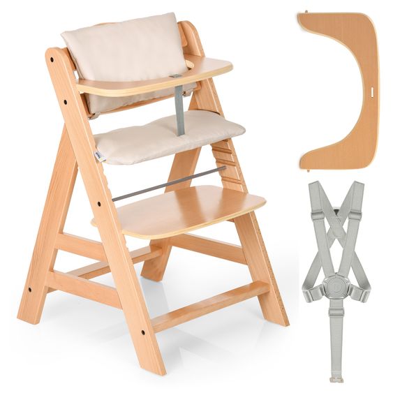 Hauck Set Économique Alpha Plus 2 Pièces - Chaise Haute + Coussin De Siège Deluxe - Beige - Naturel