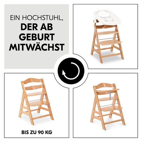 Hauck Set Économique Alpha Plus 2 Pièces - Chaise Haute + Coussin De Siège Deluxe - Beige - Naturel