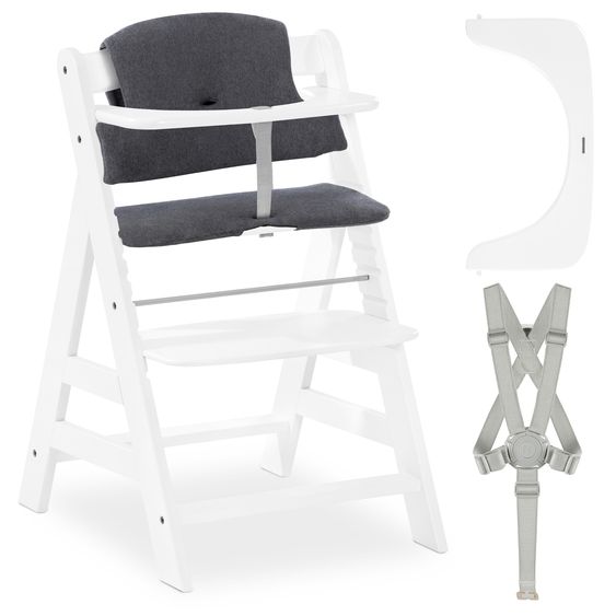 Hauck 2-tlg. Alpha Plus Sparset - Hochstuhl + Sitzkissen Deluxe - Jersey Charcoal - White