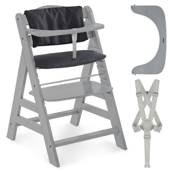 Hauck 2-tlg. Alpha Plus Sparset - Hochstuhl + Sitzkissen in Melange Charcoal - Grau
