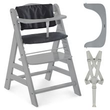 2-tlg. Alpha Plus Sparset - Hochstuhl + Sitzkissen in Melange Charcoal - Grau