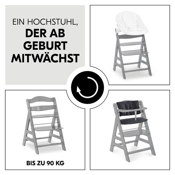 Hauck 2-tlg. Alpha Plus Sparset - Hochstuhl + Sitzkissen in Melange Charcoal - Grau