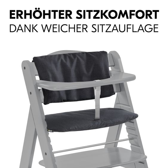 Hauck 2-tlg. Alpha Plus Sparset - Hochstuhl + Sitzkissen in Melange Charcoal - Grau