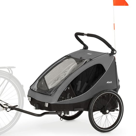 Hauck 2in1 Fahrradanhänger Dryk Duo für 2 Kinder (bis 44 kg) - Bike Trailer & City Buggy - Grey