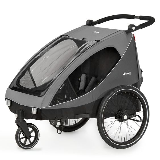 Hauck 2in1 Fahrradanhänger Dryk Duo für 2 Kinder (bis 44 kg) - Bike Trailer & City Buggy - Grey