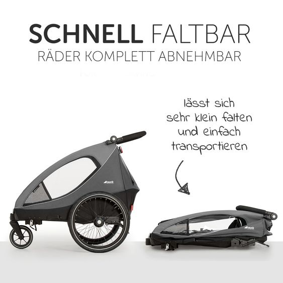 Hauck 2in1 Fahrradanhänger Dryk Duo für 2 Kinder (bis 44 kg) - Bike Trailer & City Buggy - Grey