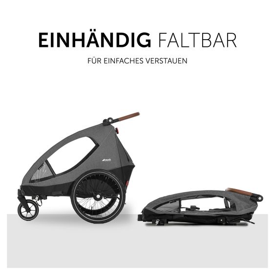 Hauck 2in1 Fahrradanhänger Dryk Duo für 2 Kinder (bis 44 kg) - Bike Trailer & City Buggy - inkl. Faltgarage - Melange Grey