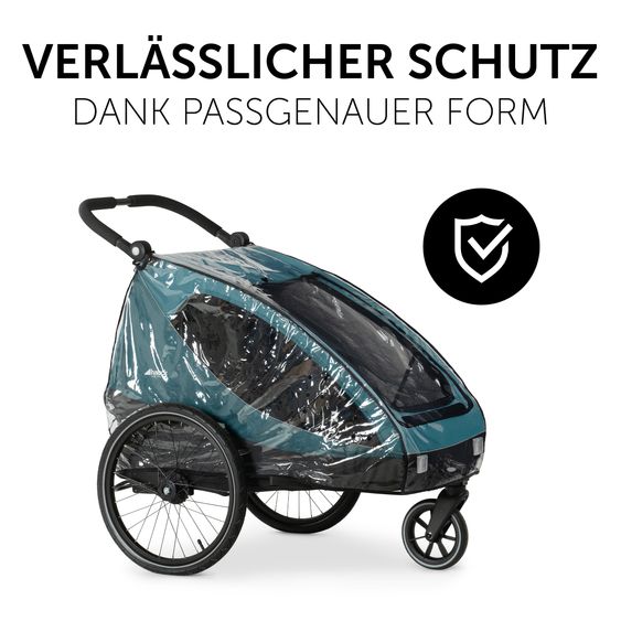 Hauck 2in1 Fahrradanhänger Dryk Duo für 2 Kinder (bis 44 kg) - Bike Trailer & City Buggy - inkl. GRATIS Schutzpaket - Melange Grey