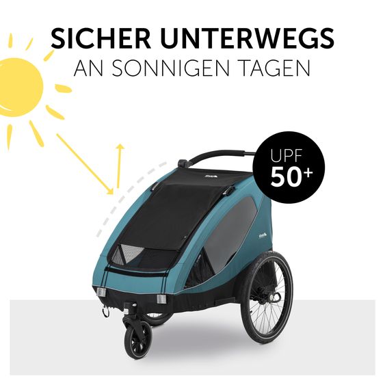 Hauck 2in1 Fahrradanhänger Dryk Duo für 2 Kinder (bis 44 kg) - Bike Trailer & City Buggy - inkl. GRATIS Schutzpaket - Melange Grey