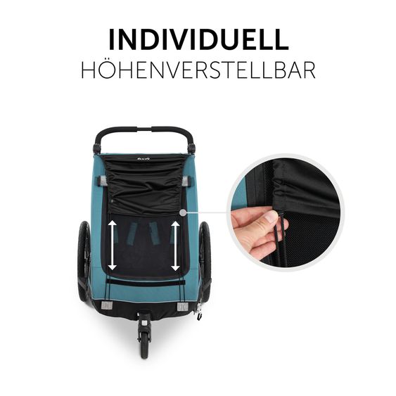 Hauck 2in1 Fahrradanhänger Dryk Duo für 2 Kinder (bis 44 kg) - Bike Trailer & City Buggy - inkl. GRATIS Schutzpaket - Melange Grey