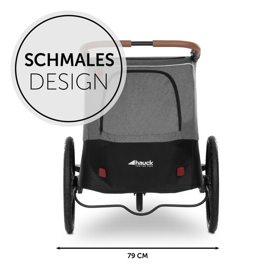 Hauck 2in1 Fahrradanhänger Dryk Duo für 2 Kinder (bis 44 kg) - Bike Trailer & City Buggy - inkl. GRATIS Schutzpaket - Melange Grey