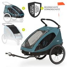 2in1 Fahrradanhänger Dryk Duo für 2 Kinder (bis 44 kg) - Bike Trailer & City Buggy - inkl. GRATIS Schutzpaket - Ocean Green