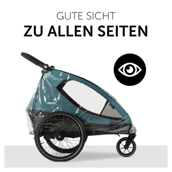 Hauck 2in1 Fahrradanhänger Dryk Duo für 2 Kinder (bis 44 kg) - Bike Trailer & City Buggy - inkl. GRATIS Schutzpaket - Ocean Green