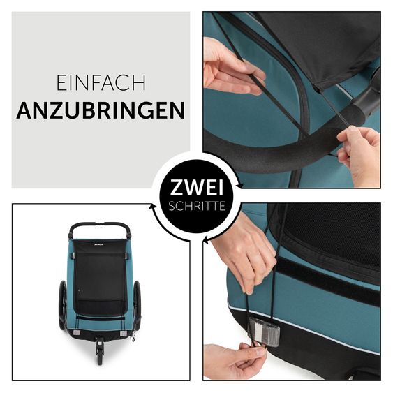 Hauck 2in1 Fahrradanhänger Dryk Duo für 2 Kinder (bis 44 kg) - Bike Trailer & City Buggy - inkl. GRATIS Schutzpaket - Ocean Green