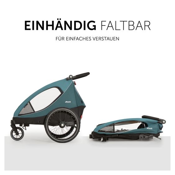 Hauck 2in1 Fahrradanhänger Dryk Duo für 2 Kinder (bis 44 kg) - Bike Trailer & City Buggy - inkl. GRATIS Schutzpaket - Ocean Green