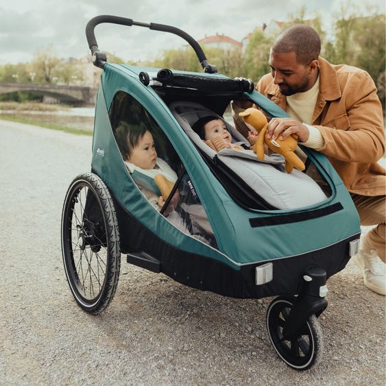 Hauck 2in1 Fahrradanhänger Dryk Duo für 2 Kinder (bis 44 kg) - Bike Trailer & City Buggy - Ocean Green