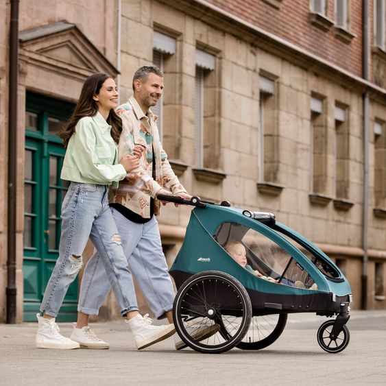 Hauck 2in1 Fahrradanhänger Dryk Duo für 2 Kinder (bis 44 kg) - Bike Trailer & City Buggy - Ocean Green