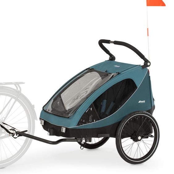 Hauck 2in1 Fahrradanhänger Dryk Duo für 2 Kinder (bis 44 kg) - Bike Trailer & City Buggy - Petrol