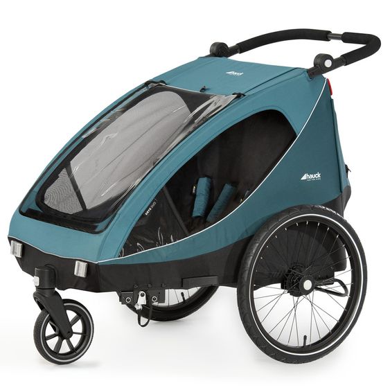 Hauck 2in1 Fahrradanhänger Dryk Duo für 2 Kinder (bis 44 kg) - Bike Trailer & City Buggy - Petrol