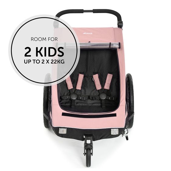 Hauck 2in1 Fahrradanhänger Dryk Duo für 2 Kinder (bis 44 kg) - Bike Trailer & City Buggy - Rose