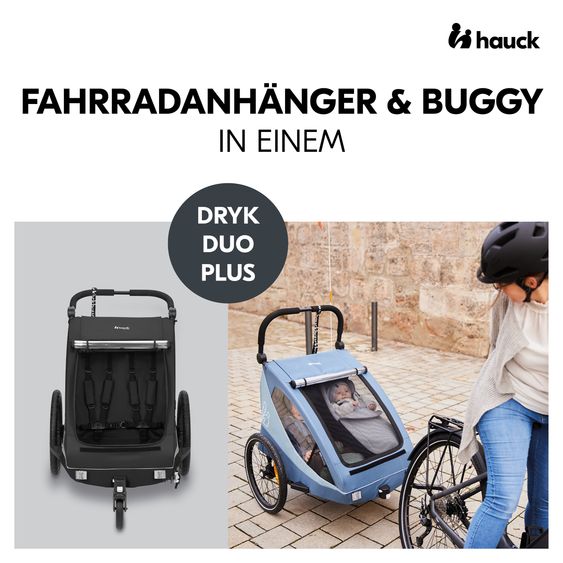 Hauck 2in1 Fahrradanhänger Dryk Duo Plus für 2 Kinder (bis 44 kg) - Bike Trailer & City Buggy - Black